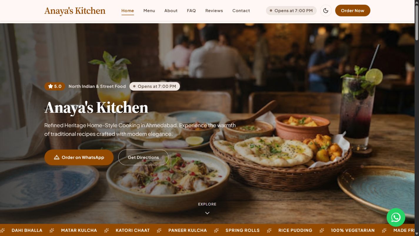 Anaya’s Kitchen homepage screenshot